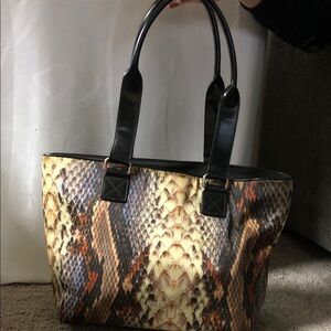 Abbie Snakeskin Pattern Tote with Black Accents